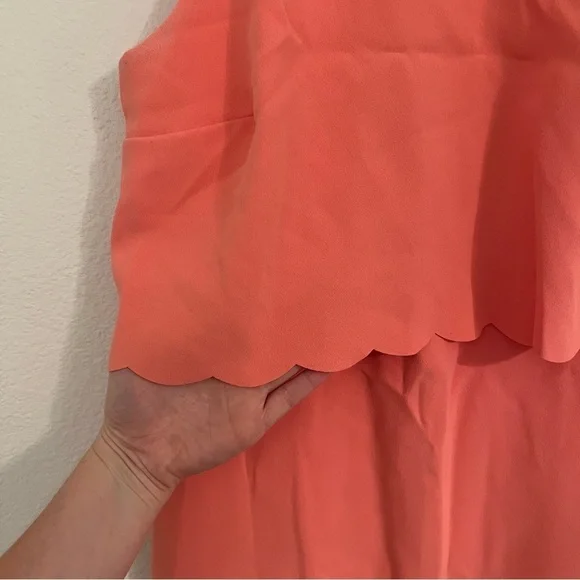 Ann Taylor LOFT Coral Salmon Pink Scallop Layered Sleeveless Womens Dress - Picture 3 of 7